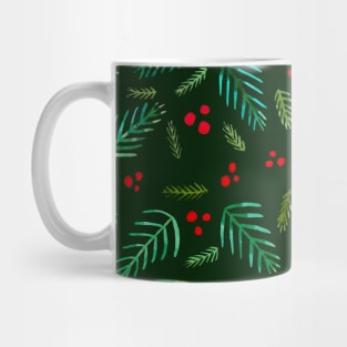 Christmas tree branches and berries - green Mug